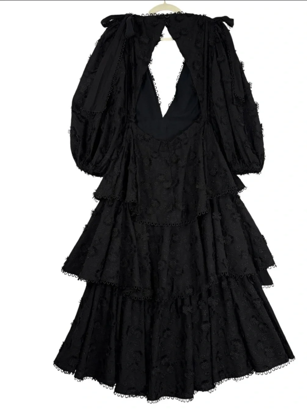 FARM RIO Black Flowers Textured Tiered Ruffle Midi-Dress Sz S Victorian Prairie - Picture 6 of 16